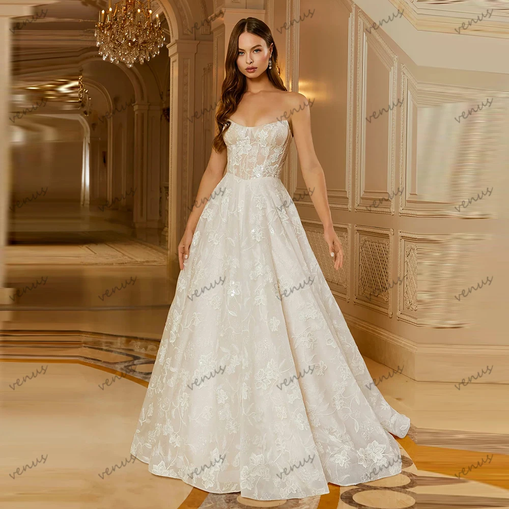 

Винтажные свадебные платья трапециевидной формы, многоярусные свадебные платья из тюля, кружевные аппликации, халаты без бретелек, 2026 Vestidos De Novia по индивидуальному заказу, 2025 г.