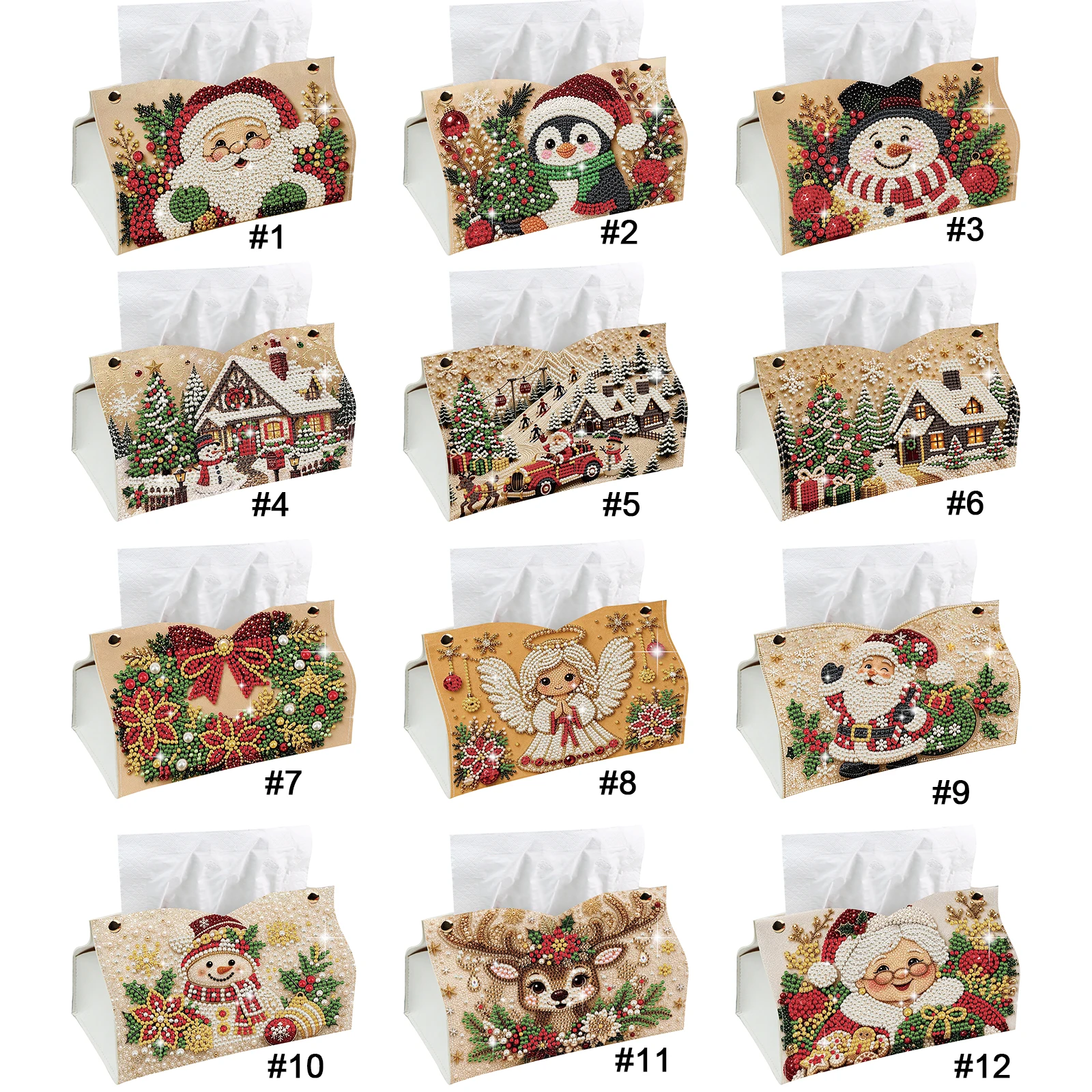 Gem Mosaic Tissue Box Cover DIY PU Kit with Tools Holder Beginner-Friendly for Home