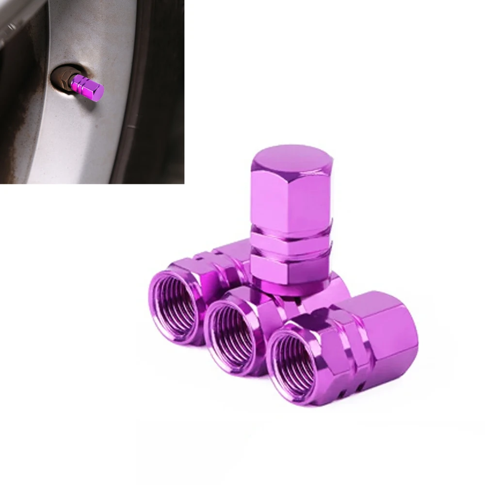 4pcs Car Tyre Purple Chrome Aluminum Caps Cover Parts Auto Tire Wheel Rims Stem Air Valve Caps Car Exterior Accessories