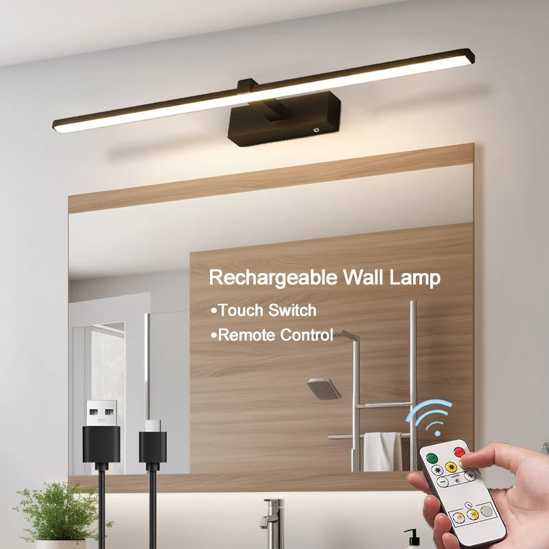 

Modern LED Mirror Front Light USB Rechargeable Wiring Free For Bedroom Cloakroom Bathroom Mirror Restroom Indoor Lighting