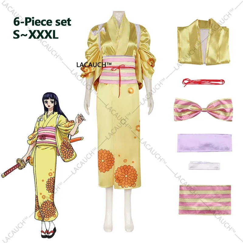 CyIN STOCK Anime Kikunojo 코스프레 의상 노란색 기모노 의상 할로윈 카니발 파티 역할 놀이 유니폼 여성용