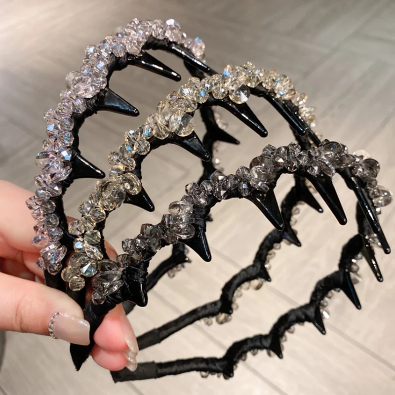 

Korean Style Luxury Crystal Diamonds Headband for Women Hair Hoop with Toothed Comb Versatile Face Wash Hair Clip Accessories