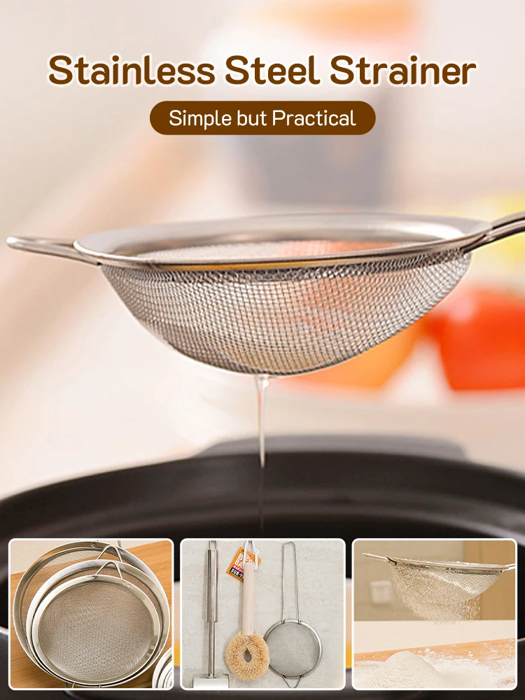 

10/16cm Fine Mesh Strainers for Kitchen Stainless Steel Metal Long Hand Sieve Strainer for Tea Coffee Juice Flour Cooking Baking