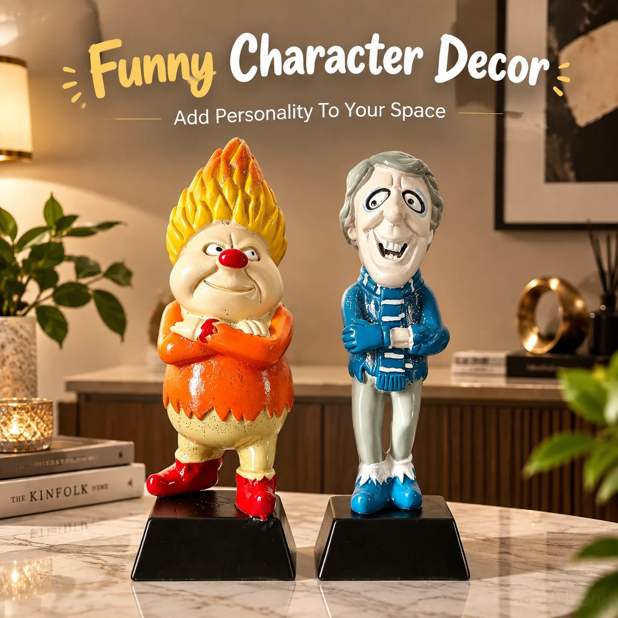 2PCS Funny Character Resin Statue Set, Unique Cartoon Figurines Home Decor, Creative Sculpture For Living Room Office Desk Decor