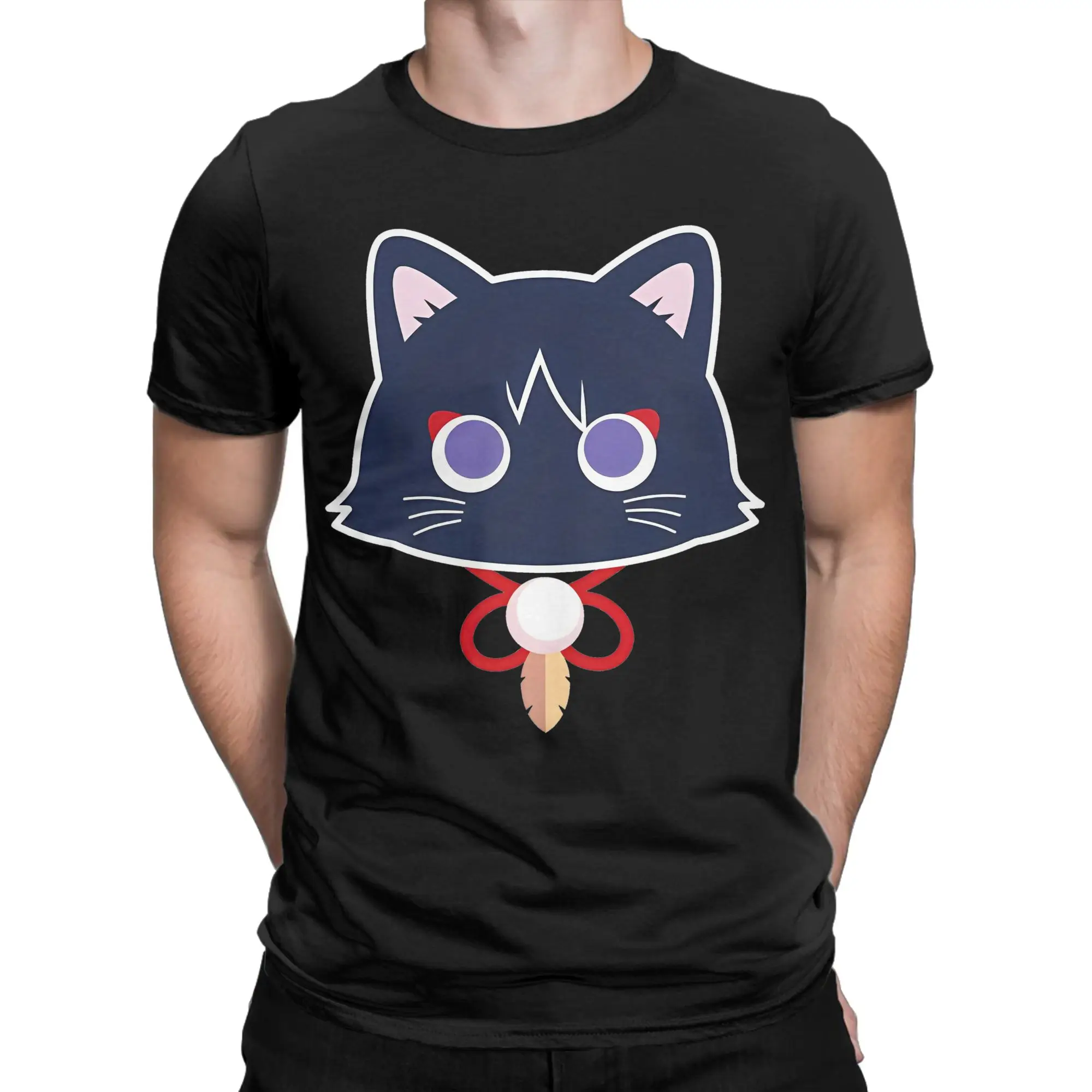 scarameow Wanderer cat T-Shirt Men Women Genshin Impact Funny 100% Cotton Tee Shirt Crew Neck T Shirt Original Clothing