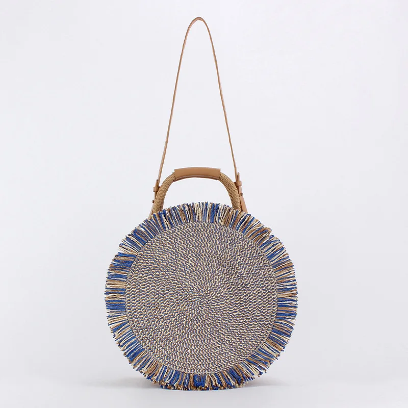 

Bohemian Round Tassels Paper Rope Handmade Weave Bag for Women Fashion Casual Large Capacity Crossbody Bag Circular Shoulder Bag