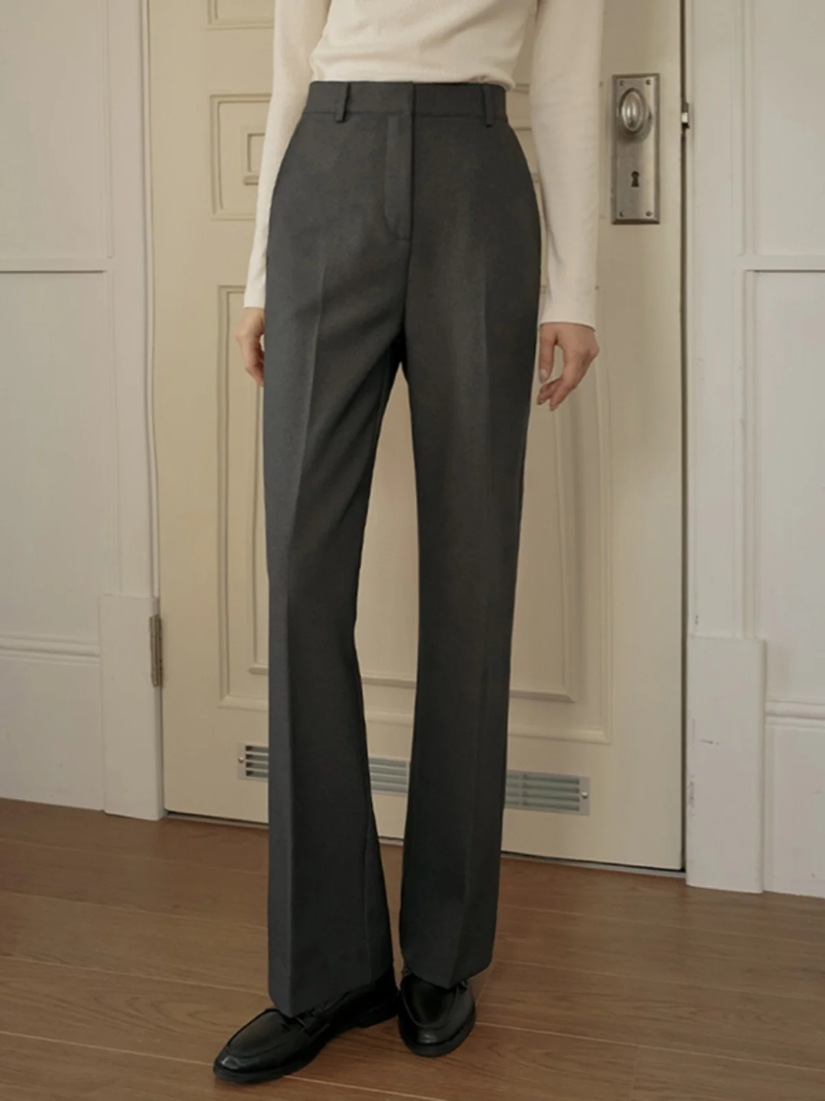 High Waist Thin Formal Pants Women's Spring Autumn New Style OL Commute Professional Work Flared Korean Version Polyester Fiber