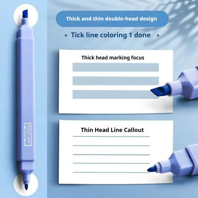 مجموعة أقلام فلورسنت مزدوجة الرأس، أقلام تحديد ملونة سميكة ورقيقة، أقلام تحديد جمالية للطلاب، مستلزمات مكتبية