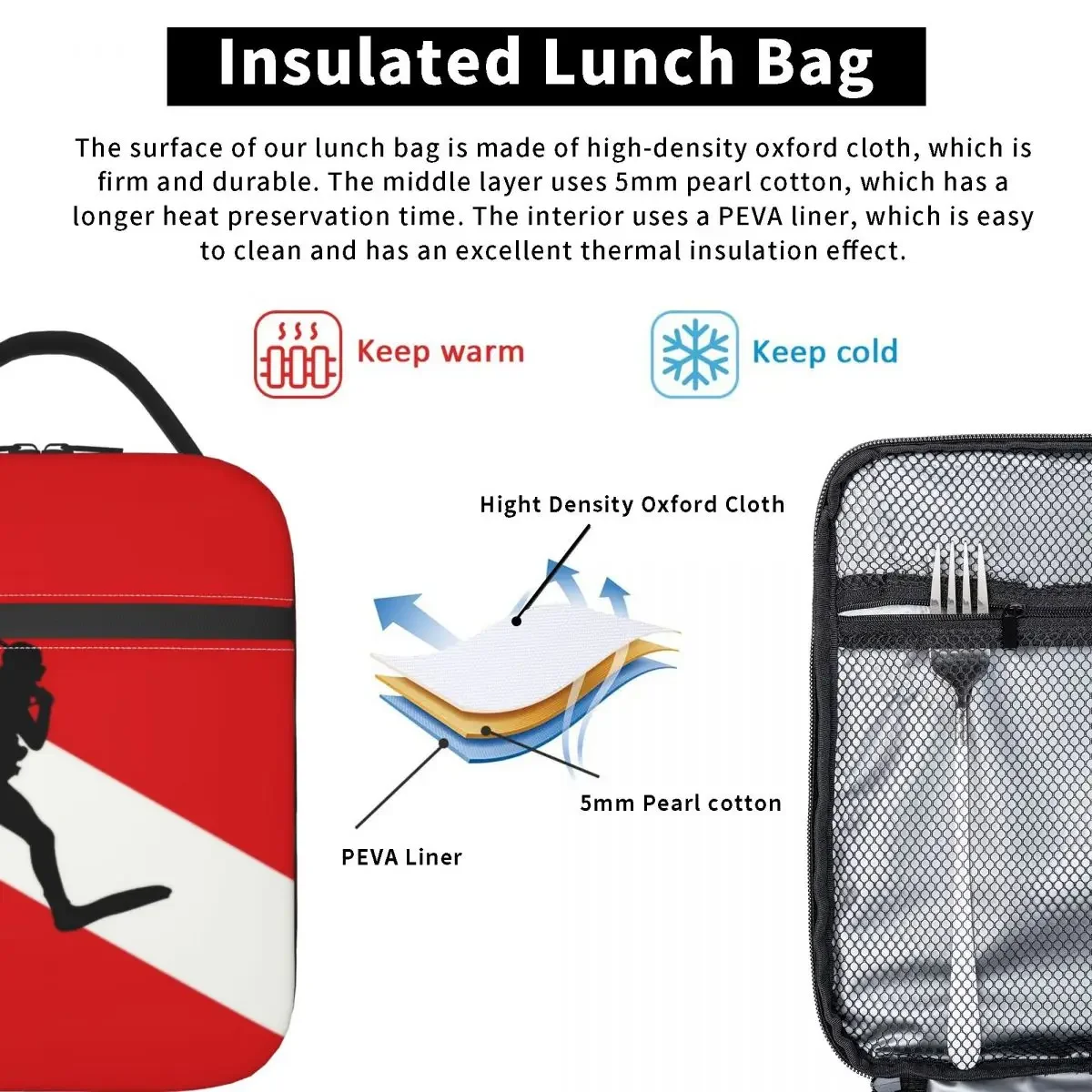 Scuba Diver Flag Resuable Lunch Box for Women Multifunction Dive Diving Thermal Cooler Food Insulated Lunch Bag Office Work