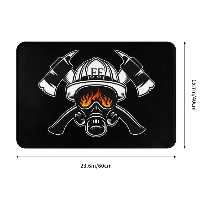 Custom Firefighter Skull Doormat Non-Slip Entrance Kitchen Bath Floor Door Mat Fireman Fire Rescue Garage Carpet Rug