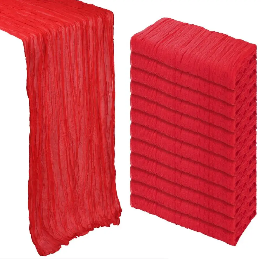 

Красная марлевая дорожка на стол ко Дню святого Валентина, 10 футов, 35x120 дюймов, в стиле бохо, из прозрачной рустикальной ткани для декора