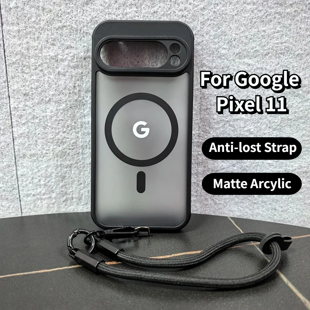 Funda Magnética Translúcida Mate para Teléfono con Carga Inalámbrica para Google Pixel 11 10 9 8 7 6 A Pro XL, Correa de Muñeca, Protección Anticaídas para la Lente