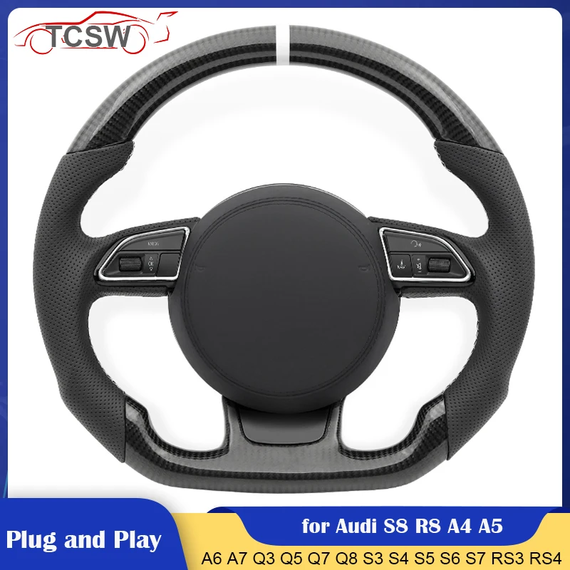 

Sport Carbon Car Steering Wheel White Stiching for Audi A3 A4 A5 A6 A7 A8 S8 Q3 Q5 Q7 S3 S4 S5 S6 S7 TT R8 RS3 RS4 Play and Plug