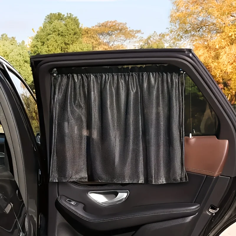 2Pcs Black Polyester Car Sunshade - UV-Resistant, Heat-Insulating Window Shade with Suction Cups for Easy Sliding Privacy Blinds