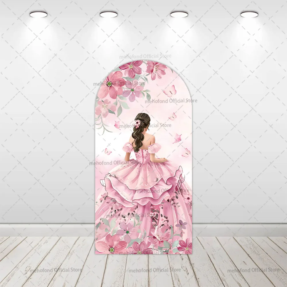Mehofond Custom 2-Sided Sage Quinceanera Flower Princess Dress Girl Birthday Party Cover Chiara Arch Background Decor Backdrop