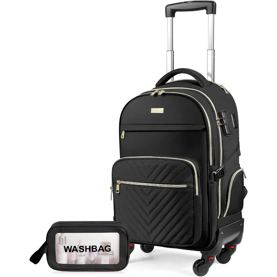 حقيبة ظهر ستار كلاود رولينج للنساء مقاس 21 بوصة × 14 بوصة × 9 بوصة حقيبة ظهر للسفر بسعة 45 لتر مع عجلات ومنافذ شحن USB ونوع C تناسب 17.3 بوصة عرض #1