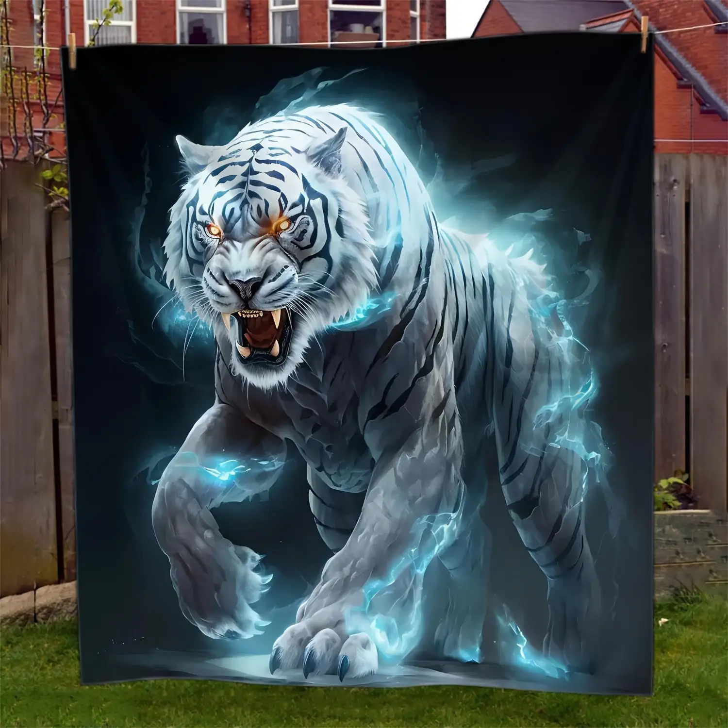 Dominant White Tiger Cashmere Blanket, Suitable for Beds, Sofas, Travelling and Camping Gifts for Men Patterned Printed Blanket