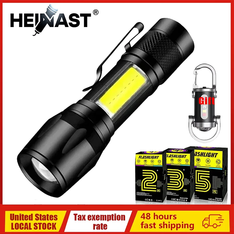 2-10PCS Mini LED Flashlight Portable Rechargeable Tactical Torch Zoomable Focus Light for Camping Hiking Emergency Lantern
