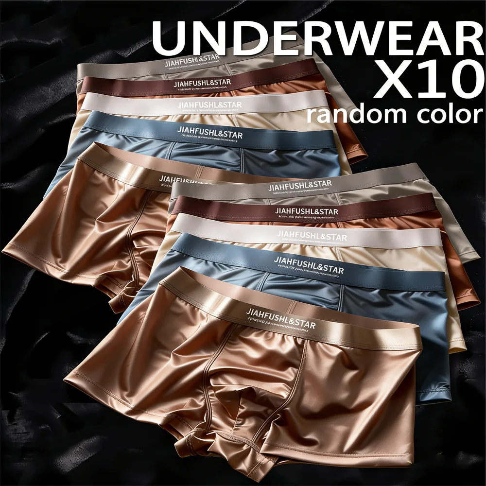 

10PCS Solid Color Men's Ice Silk Underwear Breathable Ultrathin Comfortable Briefs For Men