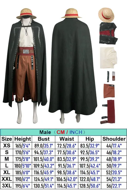 Piece Live Action Shanks Cosplay Costume, Déguisement Fantrenfor, Costumes pour Hommes Adultes, Chapeau Everak, Halloween Carnaval Trempé, 7.5