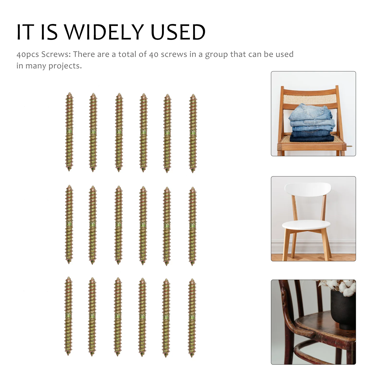 

40Pcs Zinc Plating Dowel Screw Double Ended Carbon Steel Thread Screws Self Tapping Wood to Wood Fastening Furniture Connector