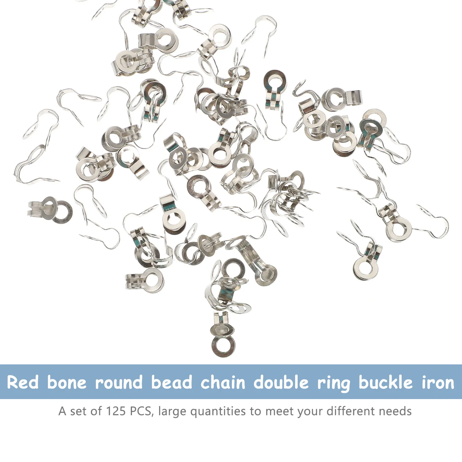 125Pcs Bead Chain Buckles Metal Iron Tag Fastener Sturdy Double Ring Buckle for Gift Tags Clothing Labels Craft Projects