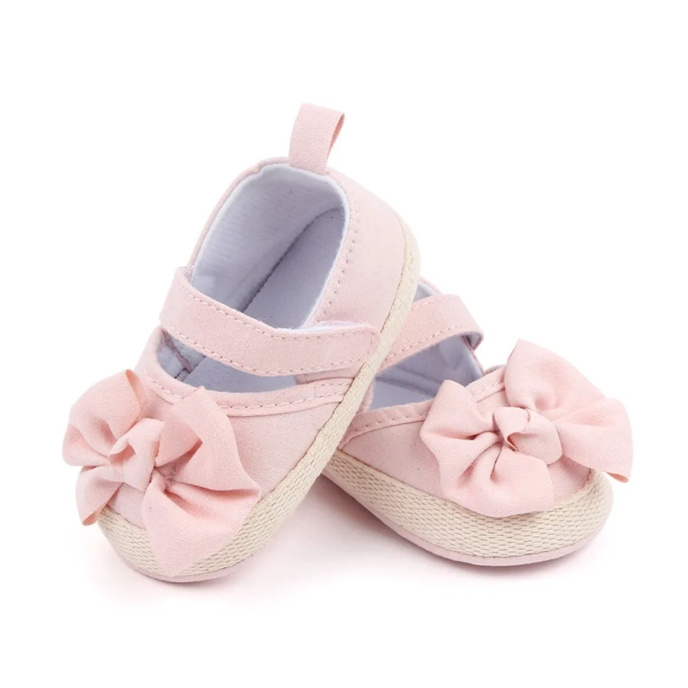 1 Pair 0-18 Months New Baby Girl Bow Canvas Shoes Soft Bottom Shallow Mouth Infant Girls Shoes Anti Slip Lightweight