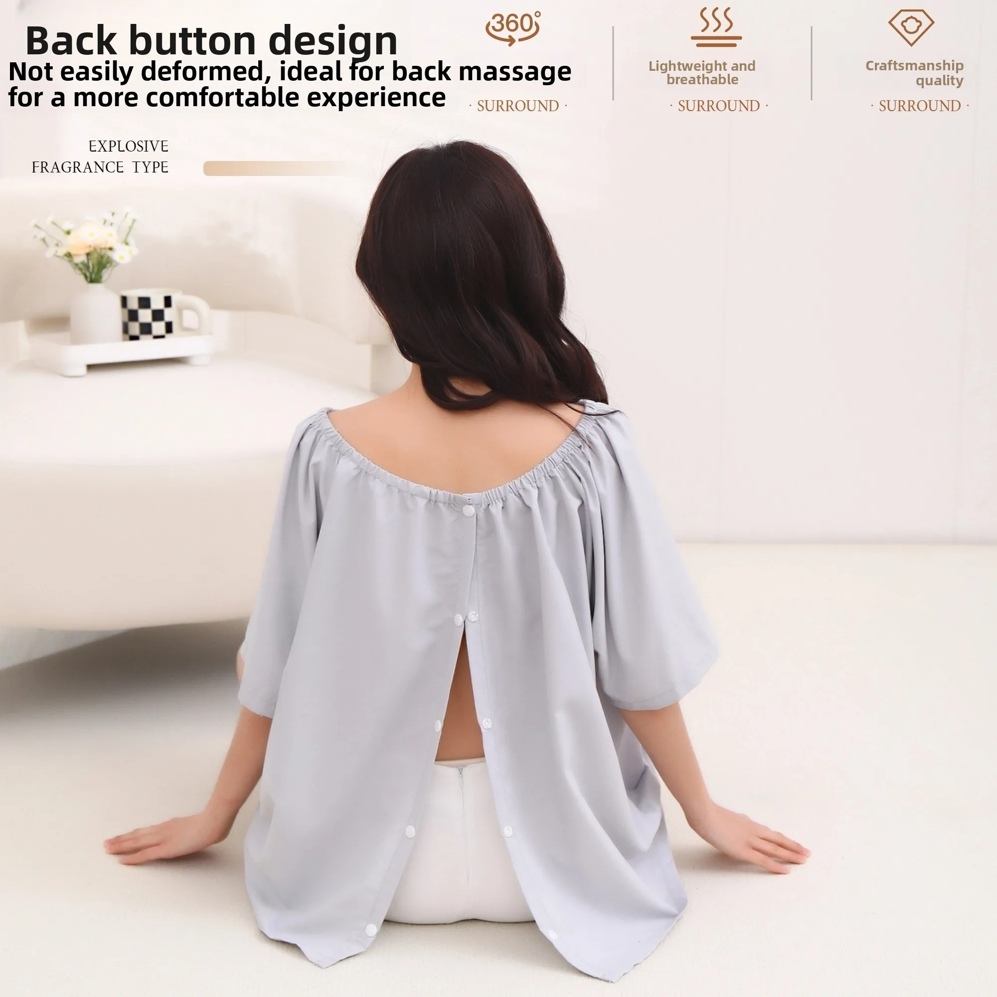 Summer Thin Sleeve Beauty Salon Guest Service Open Back Bath Skirt Skin Friendly Quick Dry Massage Wear Washed Cotton  C...
