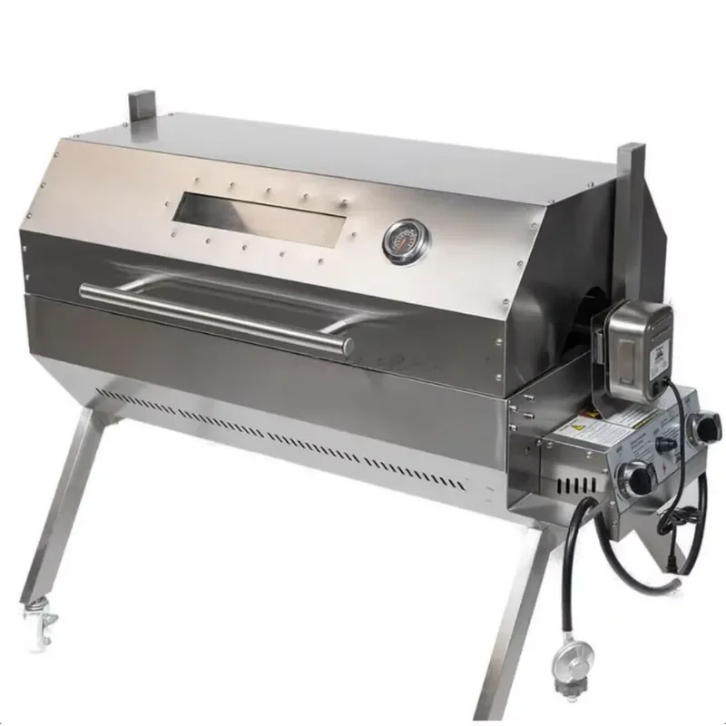 Double Location Modern Stainless Steel Charcoal Rotisserie Grill Pig Lamb Spit Roaster Adjustable Heavy Trolley Bbq