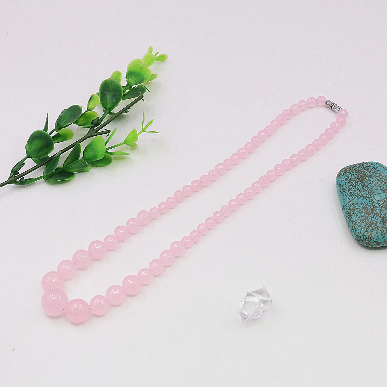 6-14mm Natural Pink Gemstone Chalcedony Round Bead Necklace/earring Set,Tower NeckChain,Transparent Stone Women\'s Jewelry 18inch