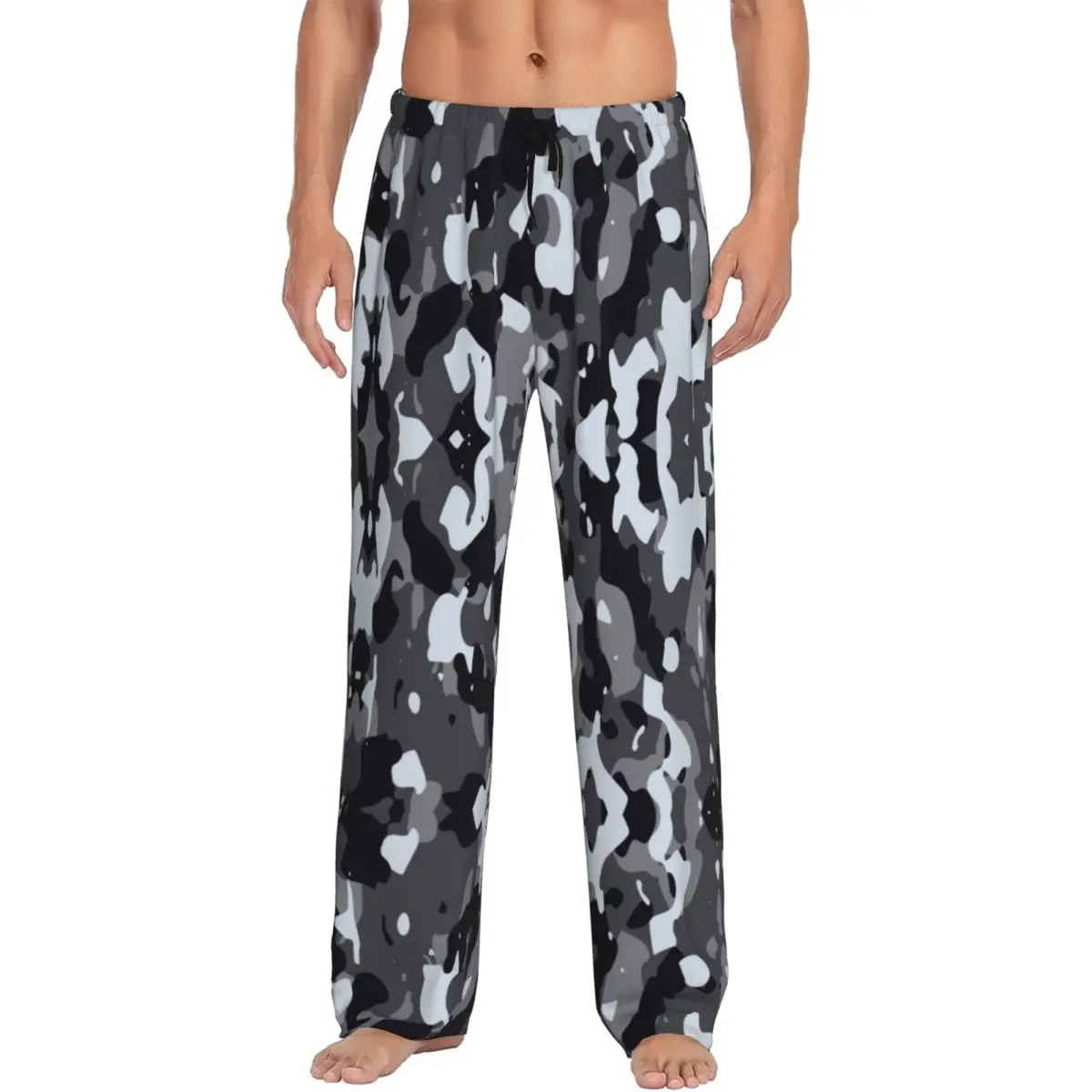 

Custom Black Modern Military Camouflage Camo Style Pajama Pants Men's Sleepwear Lounge Sleep Bottoms Stretch with Pockets