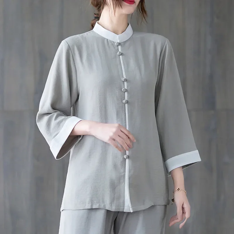 China Tai Chi Clothing Vintage Fashion Kung Fu Jacket Set Chinese Style Women's Clothing National Cotton Linen Tang Suit Suit image 6