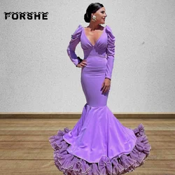 Purple Flamenca Evening Dress Long Sleeves 2024 Spanish Prom Dance Dresses Ruffles Skirt Special Occasion Party Gowns