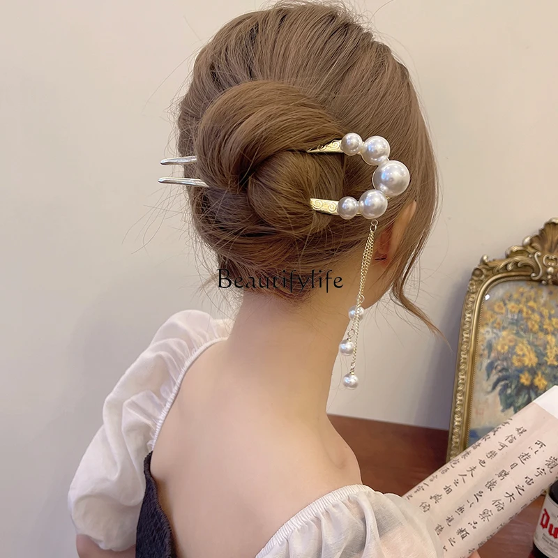 Pearl Tassel U-Shaped Hair Pin Simple Modern Temperament Hairpin High-Grade Headdress