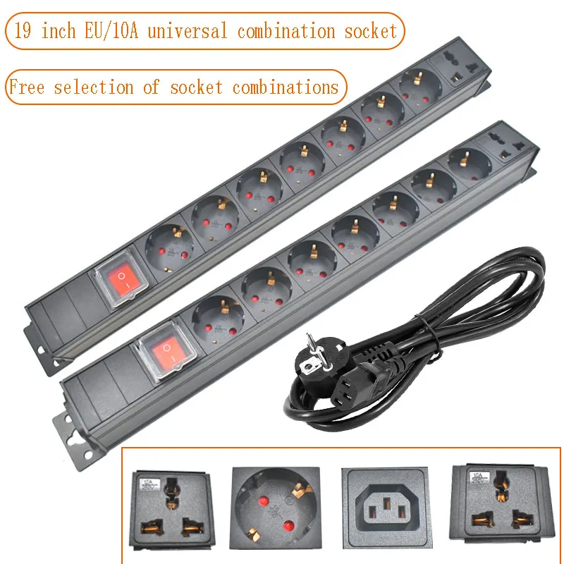 

Панель питания PDU с корпусом из алюминиевого сплава, 19-дюймовая универсальная комбинированная розетка EU/10A, 8AC, с двойным выключателем, беспроводная/с кабелем 2 м
