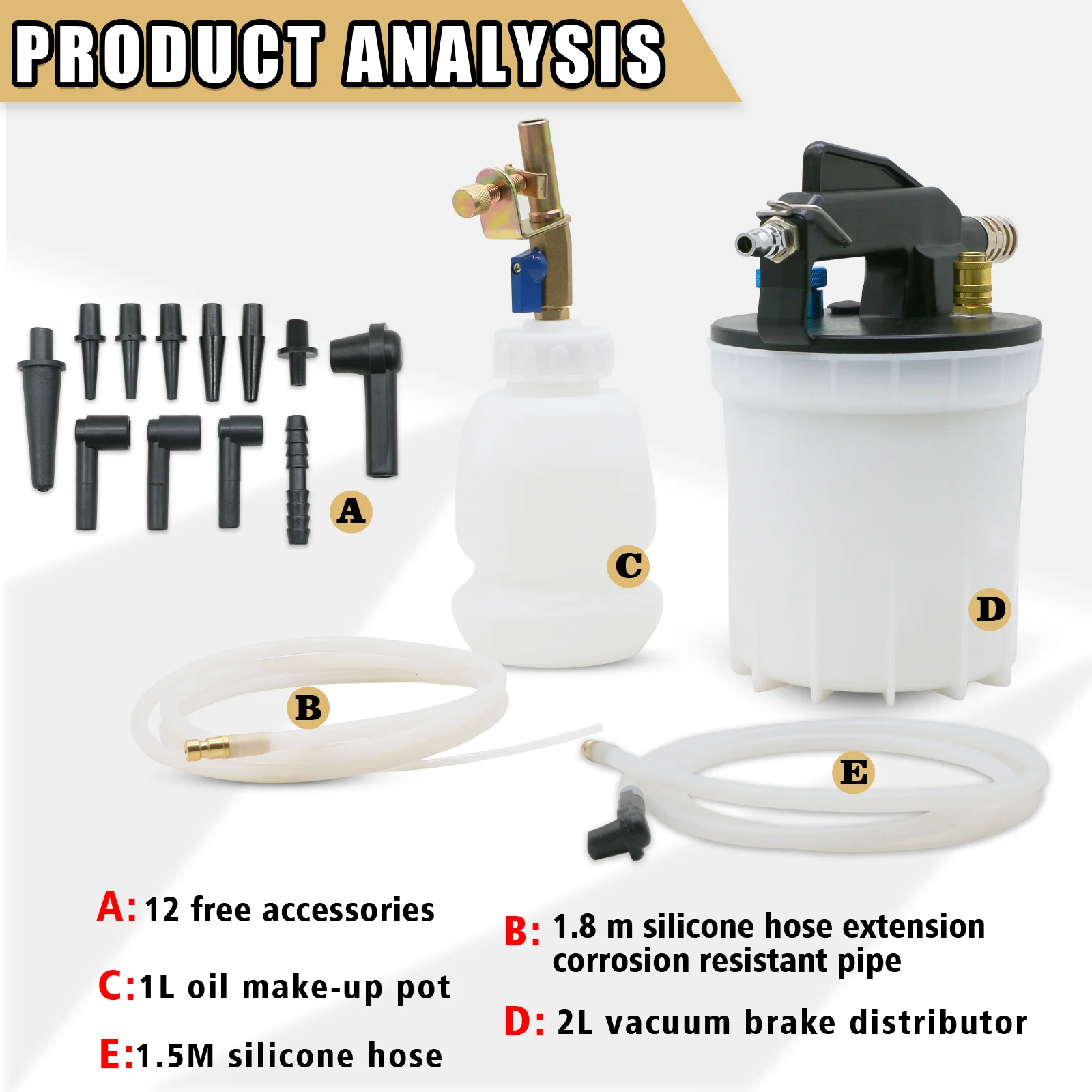 2l vacuum brake release kit, pneumatic explosion-proof shunt pressure reducing vacuum pump, brake fluid refueling tool set