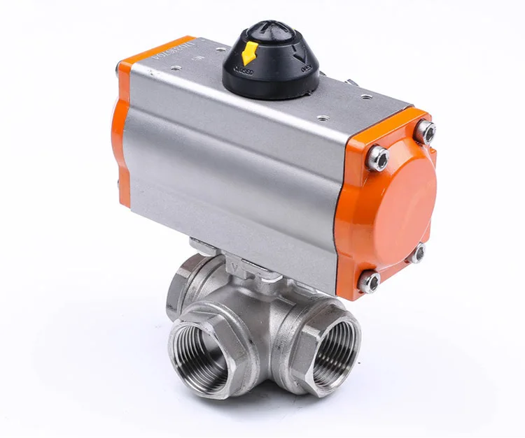 DN25 3 Way Three Piece High Platform Pneumatic Ball Valve 304 Stainless steel Q611F-16P Ball Valve