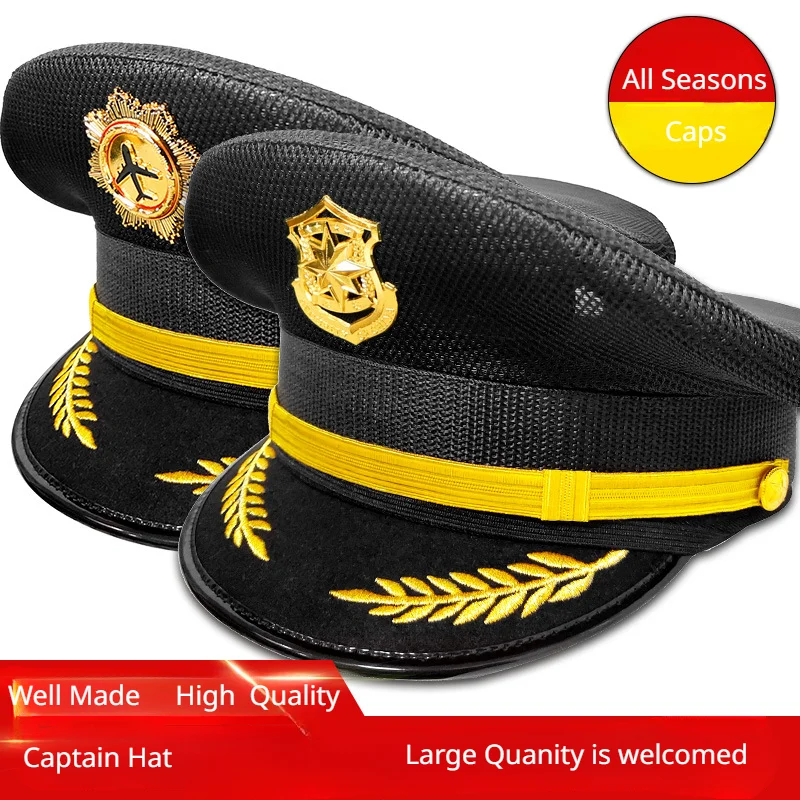 

Summer Full Mesh Black Captain Security Big Cap Big brim Hat Protocol Etiquette Hat Breathable Performance Hat Aviation Hat