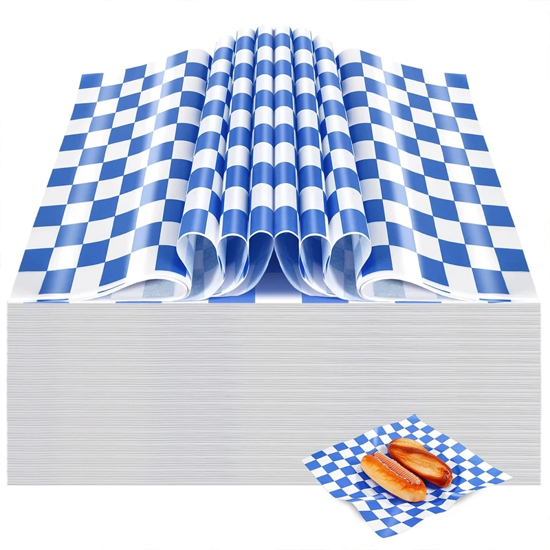100Pcs Checkerboard Pattern Paper, High-Quality Oil-Proof Sandwich Wrapping Paper, Suitable for Fried Chicken, French Fries, Hamburger Paper, Cold Cuts Basket Liners, Barbecue Picnic Sandwiches