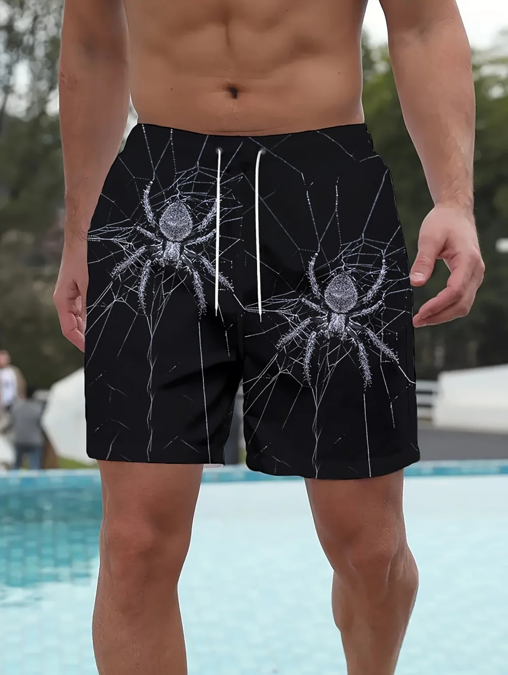 Herren-Shorts mit Spinnen-Grafik, Badehose, modisch, für den Strandurlaub, Kordelzug, 3D-Druck, Shorts, übergroß, atmungsaktiv, Sommerkleidung für Herren – Detail 4