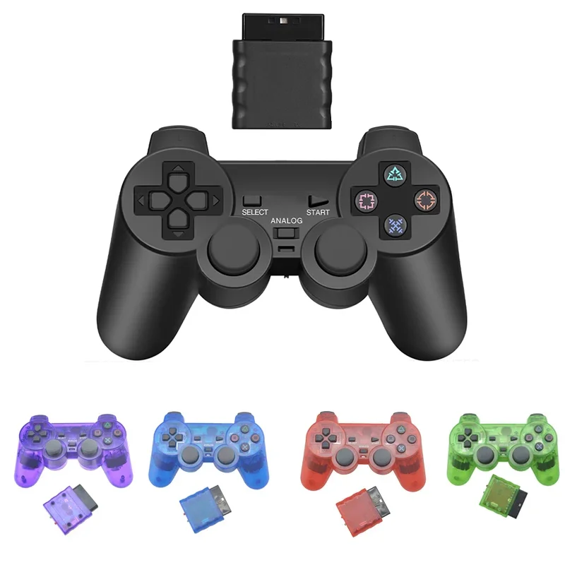 Transparent Color Wireless Vibrating Gamepad for Sony ps2Gaming Controller for Playstation 2 Joystick for PC Joypad USB Controle