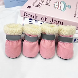 4Pcs/Lot Winter Thick Warm Dog Shoes Soft Plush Non-slip Waterproof Snow Boot Puppy Outdoor Walking Shoes Pet Accessories