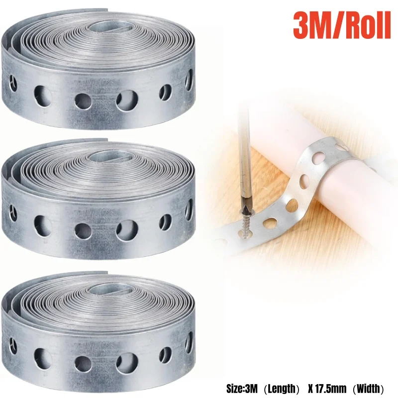 1/3 Roll Heavy-duty Galvanized Hanger Strap Pre-punched Multi-slot Metal Tapes Steel Strapping for Pipe Support,Sheet Metal Work