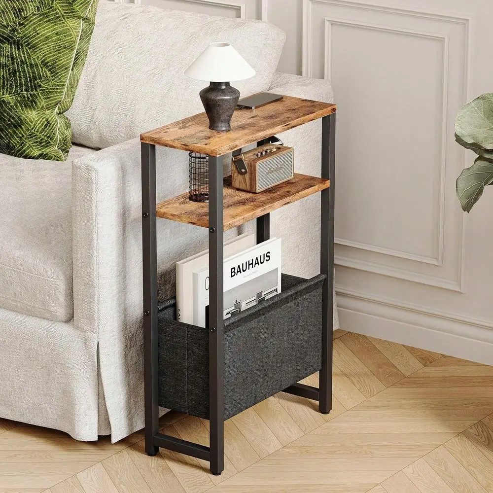 

Side Table, Slim End Table With Magazine Rack, Bedside Table For Small Spaces, 3 Tier Sofa Couch Table Nightstand For Living Ro