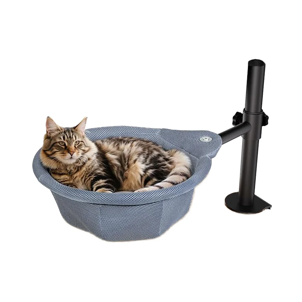 

Virtulance 360° ° Вращающаяся настольная кровать для кошек, регулируемая по высоте, серое мягкое тканевое гнездо, гамак, крепление для домашнего офиса, сплошной узор