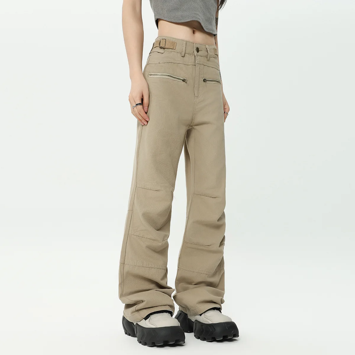 OR FL Trendy Brand High Street Vibe American 100 Cotton Women Cargo Trousers Advanced Design Sense Fold Casual Trousers Pants