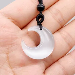 White Cat Eye Stone Crescent Half Moon Shaped Pendant Necklace Exquisite Sweater Chain Charm Jewelry