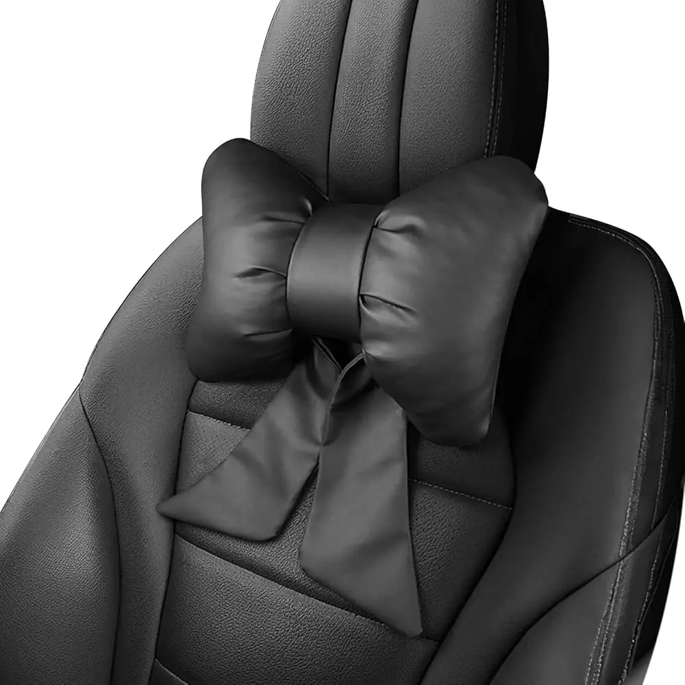 

2 Pcs Bow Car Neck Pillow,Softness Car Headrest Pillow for Driving With Adjustable Strap,Black Neck Pillow for Car's,Comforta