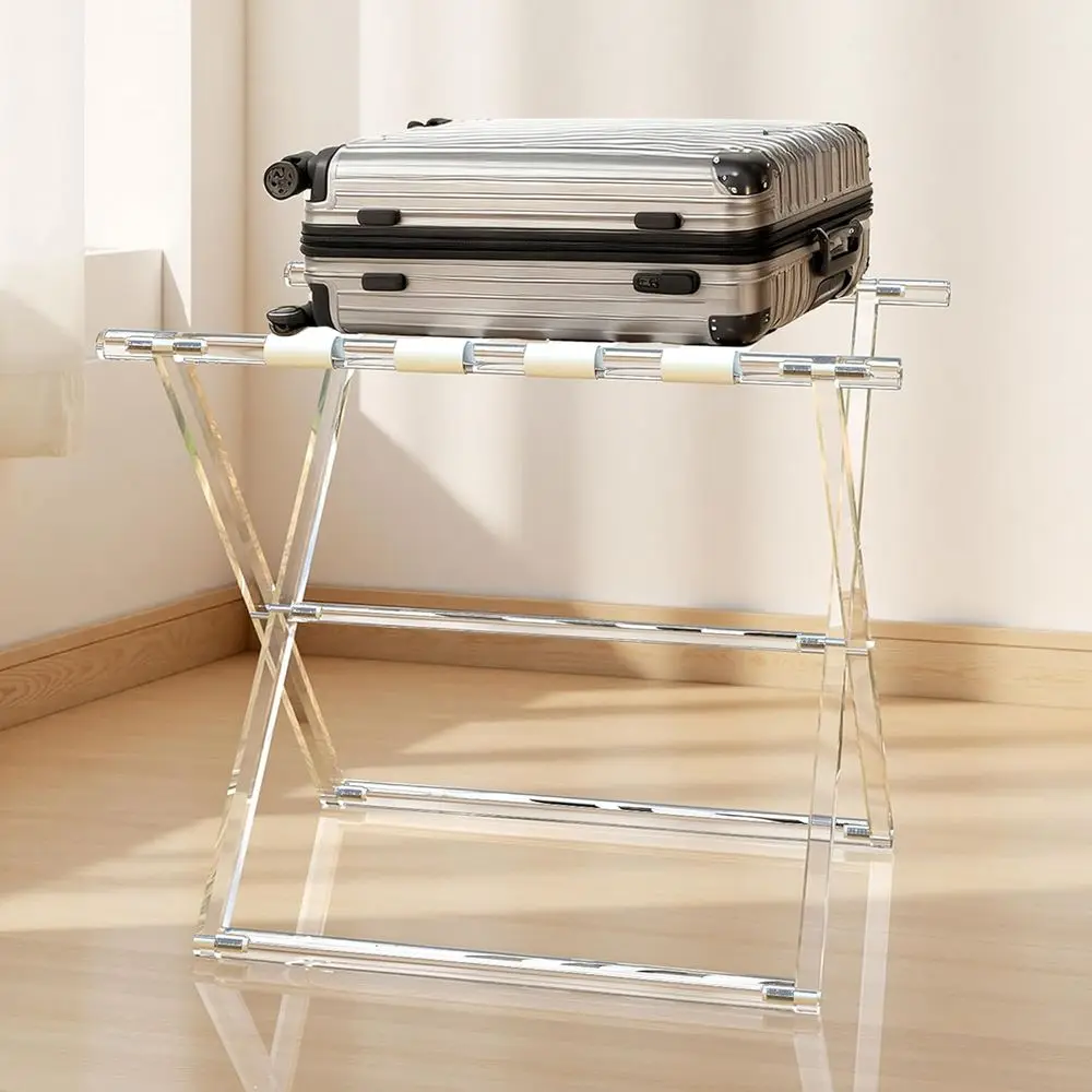 Portapacchi pieghevole con cinturino in pelle da 120 libbre: ideale per stanze degli ospiti, camere da letto e hotel (Beige)