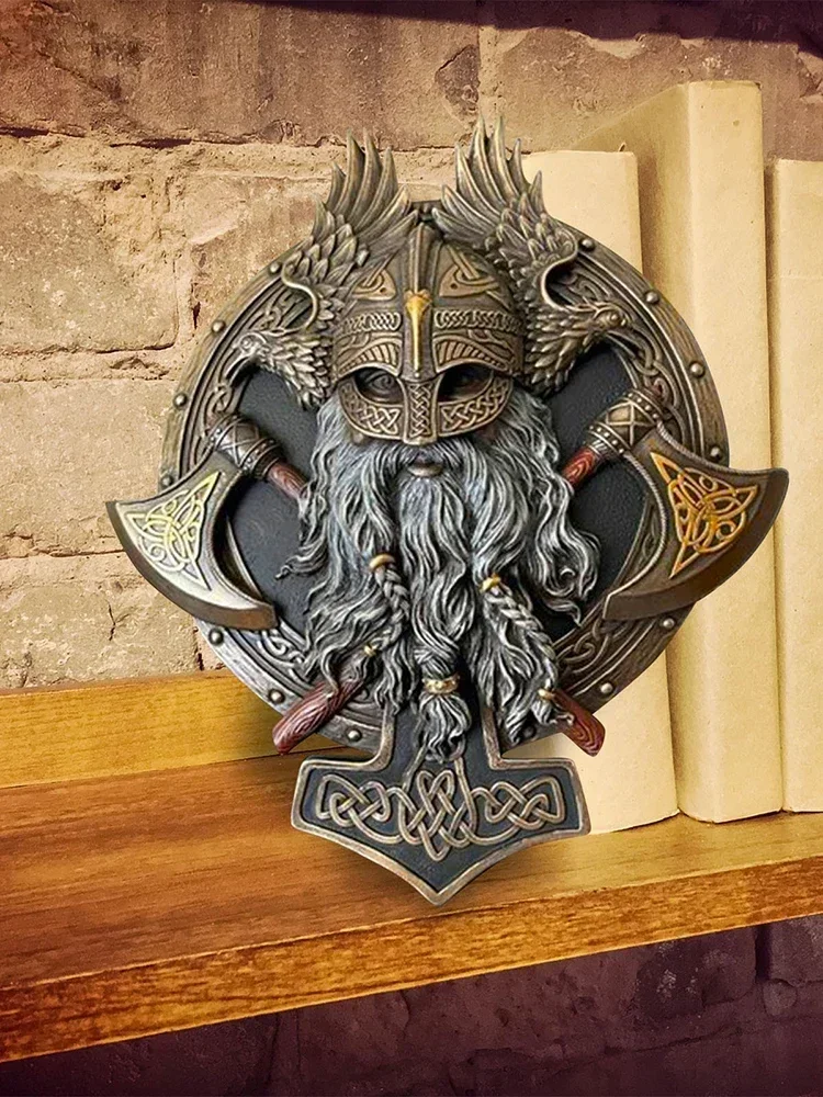 

Viking Brave Warrior Axe Wall Decoration Resin Statue Arts Ornaments Home Decor Warrior Sculpture Wall Hanging Decoration gifts